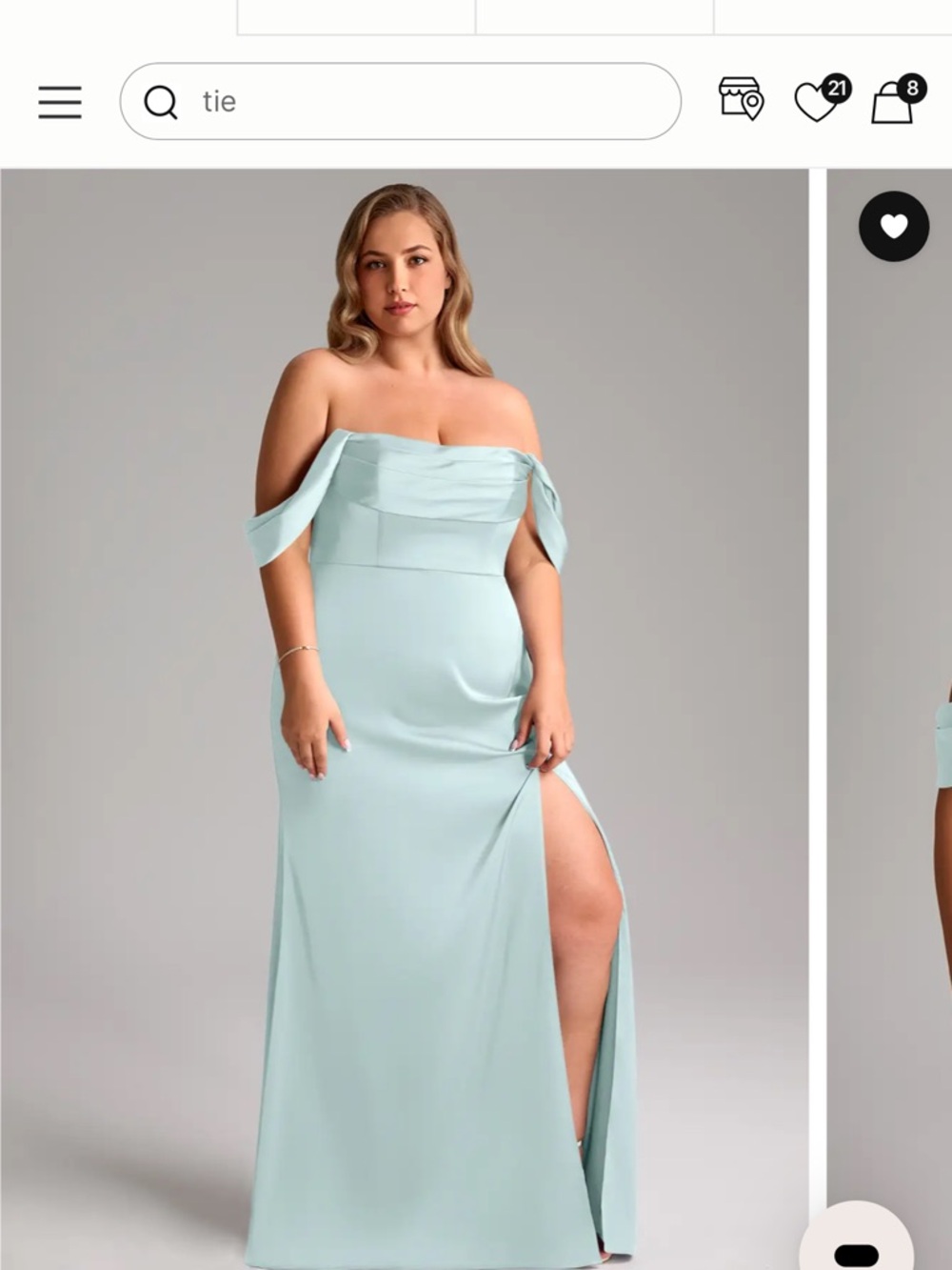 Azazie Off-Shoulder Mint Evening Gown with Side Slit